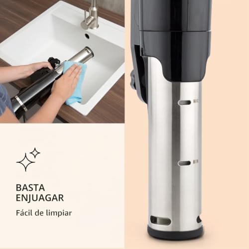 Miniatura 6 de Klarstein Quick Stick Sous Vide Térmica Vakuumgar Schwarz Flex, Máquina De Cocción Al Vacío, 1300 W, 0-95 C, Pantalla Lcd Táctil, Resistencia Al Agua Ipx7, Hasta 20 Litros, Negro