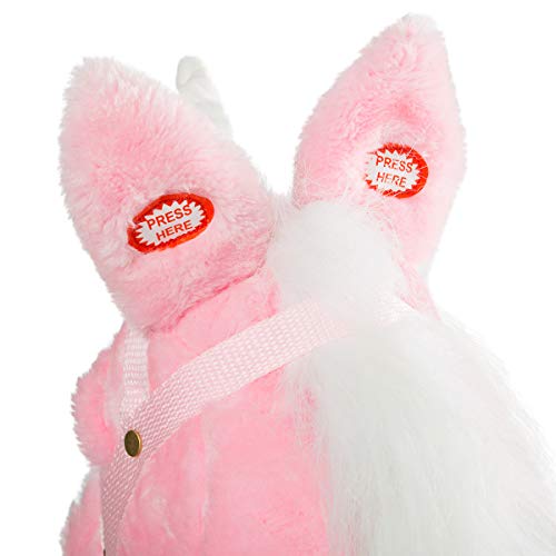 image for HollyHOME Plush Unicorn Stick Horse with Wood Wheels Real Pony Neighin