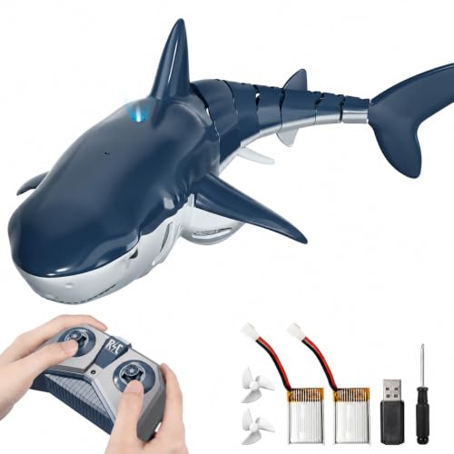 TEMI 2.4GHz Remote Control Shark Toy for Pool, 1:18 RC Shark with 2 Motors