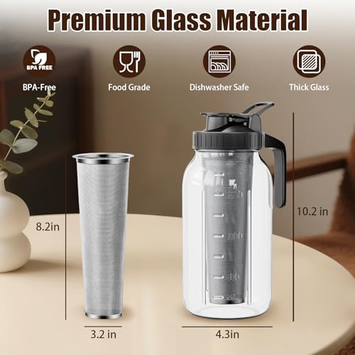 Miniatura 7 de Jenmayt Cafetera Cold Brew De 2 L 64oz,Botella De Café Frío,Con Asa Y Filtro De Acero Inoxidable,Cafetera De Cristal,Para Café Y Té En Frío
