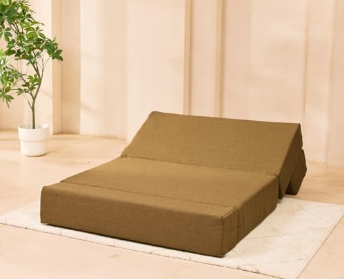 Image of uberlyfe Xtra High, Xtra Soft 2 Seater (4' x 6') Sofa Cum Bed | 1 Year Warranty | 17 inch Sofa Height | Twin Size Foldable Bed | Water Repellent Fabric | Rodhouse Brown Color
