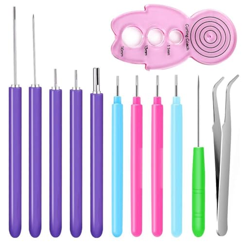 Dzxin Juego de 12 herramientas ranuradas para filigranas, diferentes tamaños, agujas para rizar, filigranas, tarjetas, proyectos de papel, flores de papel