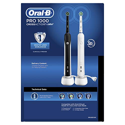 Oral-B Pro 1000 Crossaction Electric Toothbrush, Black And White, 2 Count #TOP1
