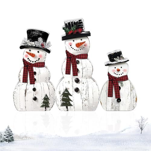 YOKJGHDO Schneemann Deko 3er Set, Schneemann Figur aus Holz im...