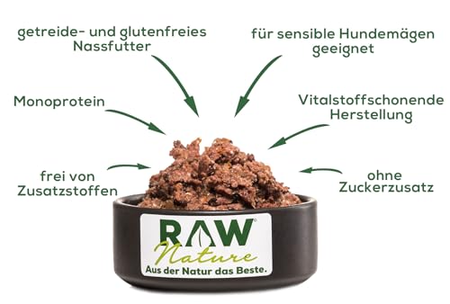 RAW Nature - Pferd Pur 6x400g - Mit Leinsamen - Nassfutter für Hunde - Hoher Fleischanteil - Monoprotein - Alleinfuttermittel - Getreidefreies Hundefutter (6er Pack)