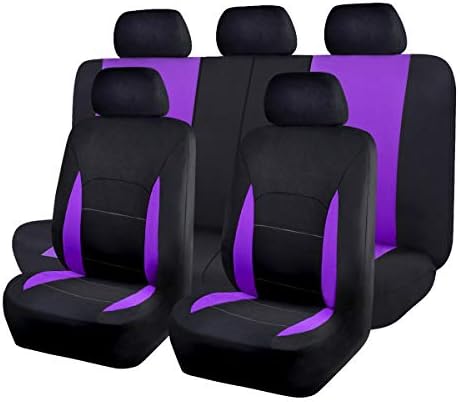 Flying Banner Car Seat Covers Front Seats Rear Bench Polyester car seat Protectors Easy installations Rear Bench Split Classic Man Lady Truck (Full Set - Low Back, Black Purple)…