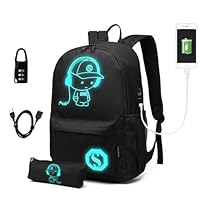 Kono School Bag Anime Luminous School Backpack for Boys Girls Teenagers College Students Travel Rucksack Casual Daypack Glow in The Dark 15.6 inch Laptop Backpack Black