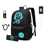 Kono School Bag Anime Luminous School Backpack for Boys Girls Teenagers College Students Travel Rucksack Casual Daypack Glow in The Dark 15.6 inch Laptop Backpack Black
