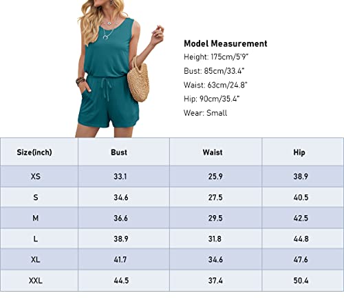 DouBCQ Womens Summer Romper Casual Short Jumpsuits with Pockets, White and Black, XXL