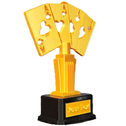Znet3D Troféu de jogo de cartas de pôquer personalizado - ouro de seda quatro ases em pedestal preto