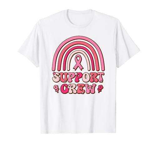 Breast Cancer Shirt Women Men Pink Ribbon Support Crew T-shirt, Branco, S