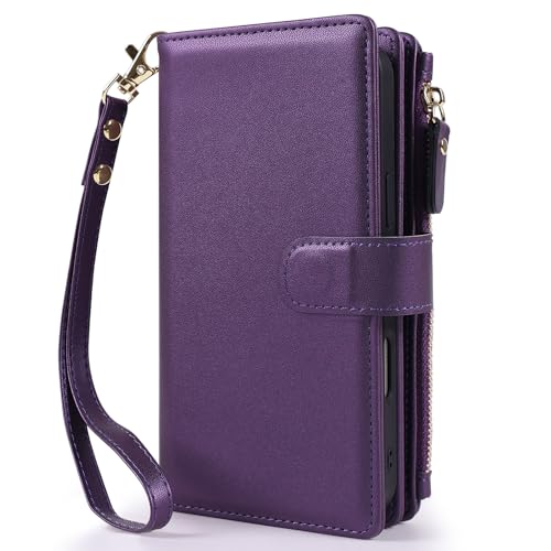 Harryshell 2 in 1 for iPhone 17 6.3 inch Wallet Case Magnetic Compatible with Magsafe RFID Blocking Card Holder Detachable Phone Cover Zipper Purse Kickstand Wrist Strap Men Women Purple by Harryshell - Used condition - Image 8