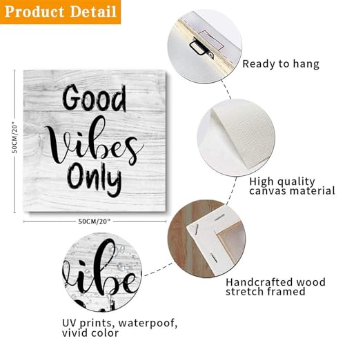 Lienzo Good Vibes Only para decorar una sala de estar moderna con arte de pared positivo 4
