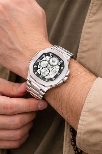 Image of Godfather Square Chrono Look New Golden Date Working Stainless Steel Strap Boys Analog Watches