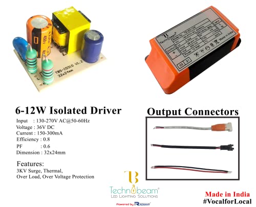 Image of TECHNOBEAM 6W driver,BIS certified Isolated driver 36V -150 mA with Red & Black wire at output for cob light Spot light And Garden light (Pack of 10)
