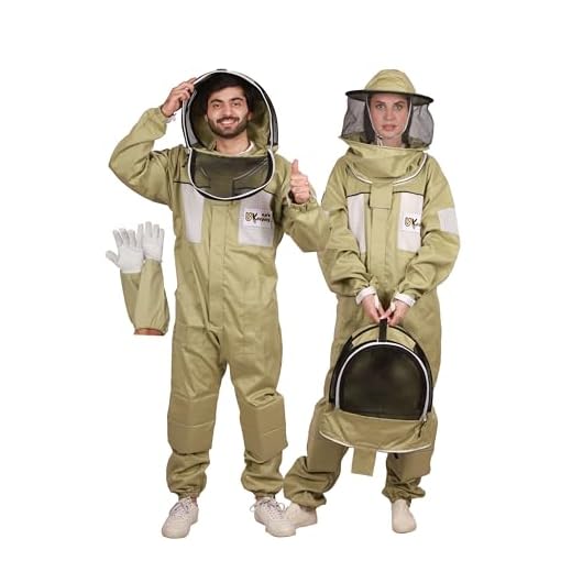 USKEEPERS Polly Cotton Bee Suit, Apiarist Ultra Ventilated Beekeeping Suit for Men & Women with Beekeeper Gloves & 2 Beekeeping Veils, Professional & Beginner Beekeepers Suit. (Olive,L)