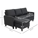 HOMCOM Ecksofa, 3 Sitzer Sofa und Kissen, Eckcouch, L-Form Couch für Wohnzimmer, Schlafzimmer 197 x 139 x 91 cm, Leinen, Dunkelgrau