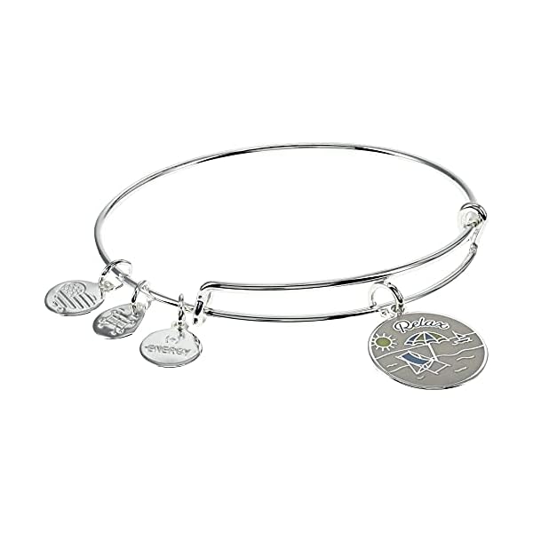 Alex and Ani Occasions Expandable Bangle for Women, Happy Retirement Charm, Shiny Silver Finish, 2 to 3.5 in