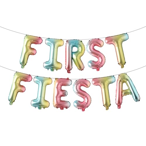 Image of First Fiesta Birthday Decorations Mexican 1st Birthday Party Supplies Multicolor First Fiesta Balloons Mexican Uno Cactus Banner for Cinco De Mayo Taco Bout Uno Party Decor (FIRST FIESTA Rainbow)