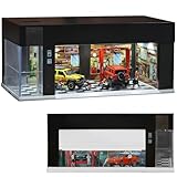 Storage for Hot Wheels 1/64 Scale Toy Car Display Case Stackable Parking Garage with Lights and Electric Voice-Control 3 Replaceable 3D Scene Dioramas (Black)