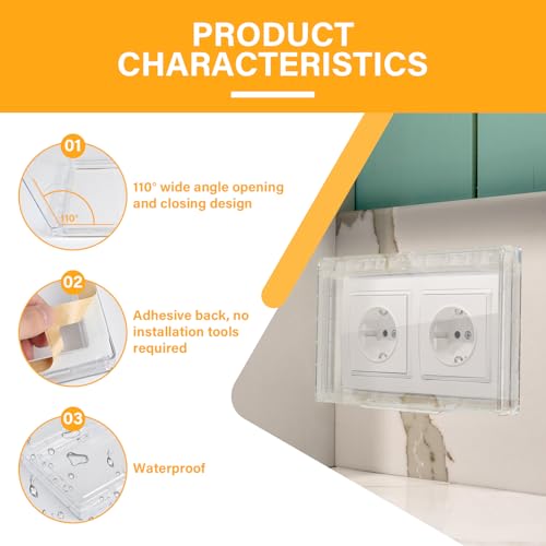 CPROSP 1 Stück Schalter Abdeckung Steckdosenabdeckung, Typ 86 Flip, 2 Fach Wasserdichte Steckdosenabdeckung, Geeignet für Küche, Bad, Außenbereich, Weiß