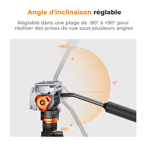K&F Concept Tête Fluide Panoramique pour Trépied Vidéo Charge 5KG – vue 3