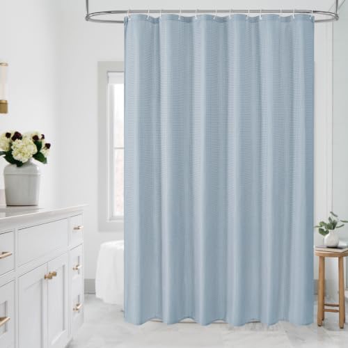 Fog Blue Luxury Weighted Textured Fabric Shower Curtain Hotel,72x78