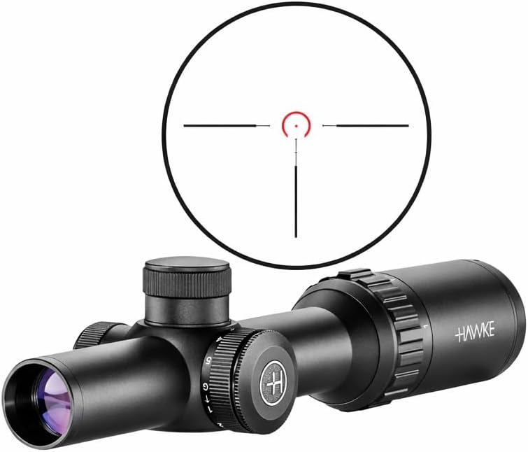 Hawke Vantage IR 1-4x20mm, Turkey Dot IR, 1/2 MOA Low-Profile, Fixed Parallax, 11 Layer Multi-Coated, Fast Focus Rifle Scope with 1 Inch Scope Tube and Capped Turret