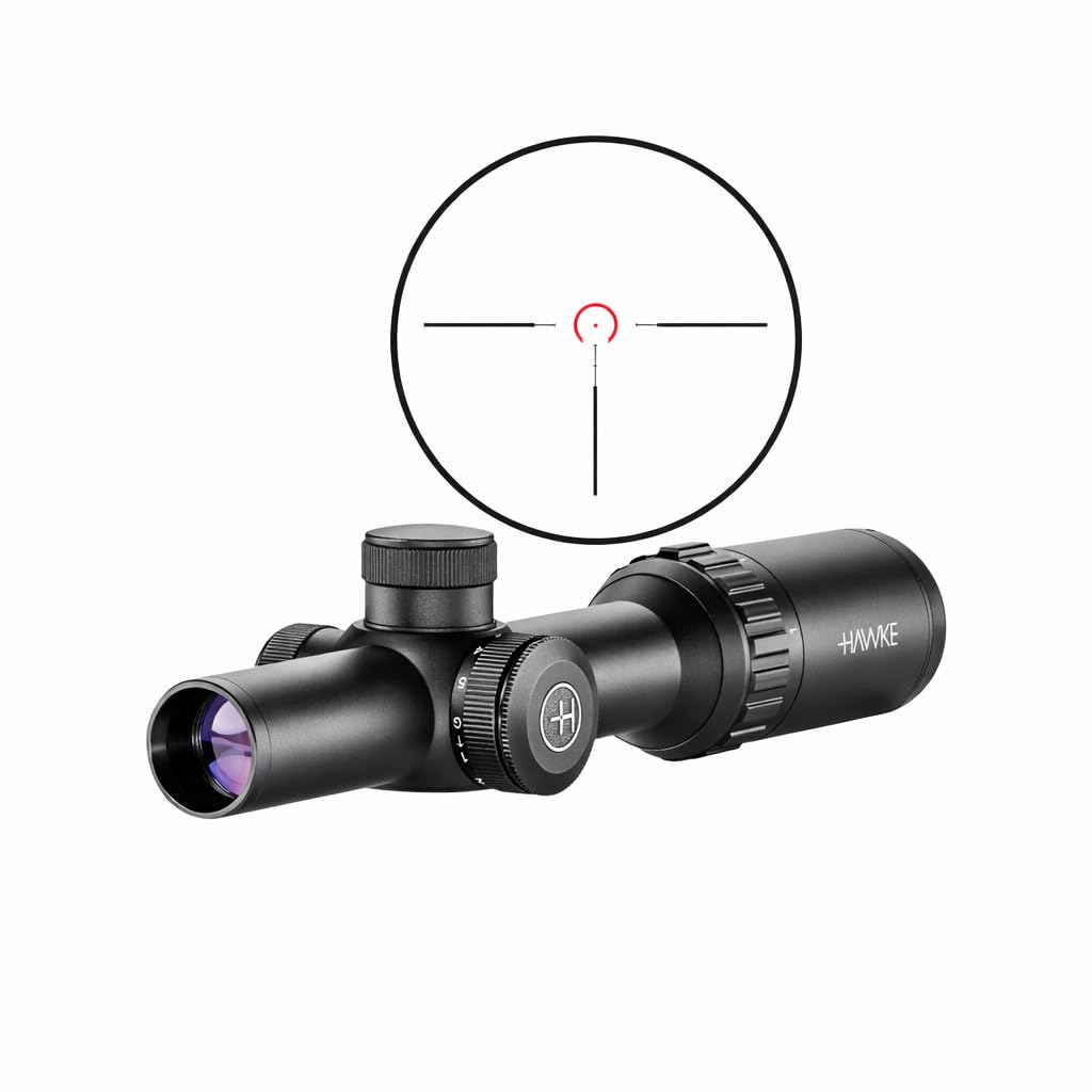 Hawke Vantage IR 1-4x20mm, Turkey Dot IR, 1/2 MOA Low-Profile, Fixed Parallax, 11 Layer Multi-Coated, Fast Focus Rifle Scope with 1 Inch Scope Tube and Capped Turret (Black)