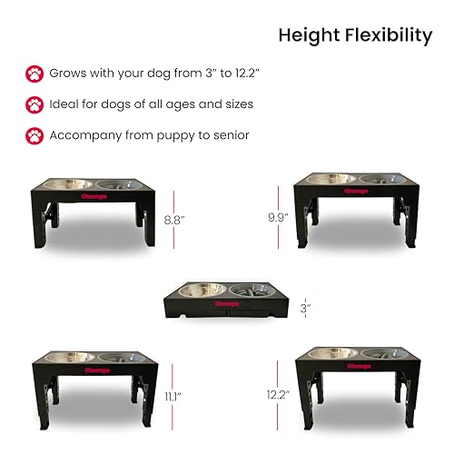 5-Tier Elevated Dog Bowls, Feeding Station Holder with 2 Stainless Steel +1 Slow Feeder Bowls Elevated, Water & Food Bowl Stand, Raised Dog Bowl Stand for Medium Size, Small & Large Breed - Image 3