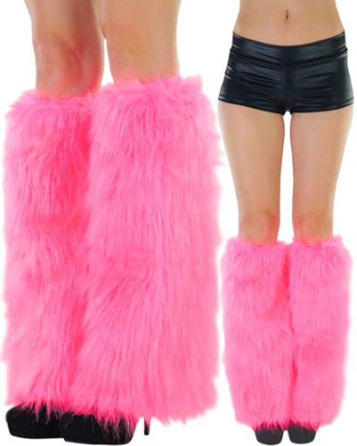 Image of ToBeInStyle Women's Faux Vibrant Fur Retro Daring 60' Inspired Ravewear Knee High Leg Warmers