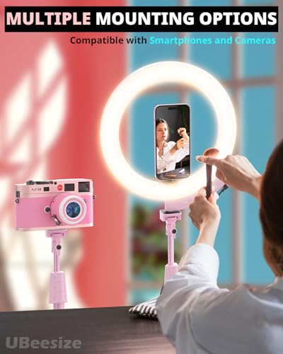 Image of UBeesize 12'' LED Ring Light with 62'' Tripod Stand and Magnetic Phone Holder, Selfie Ring Light for Video Recording, Live Streaming, Compatible with iPhone & Android (Pink)