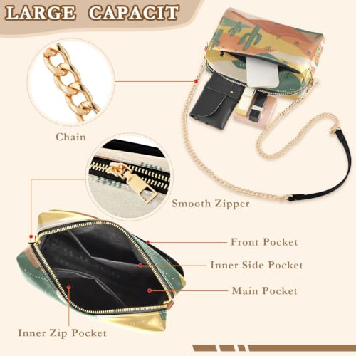 Sac à bandoulière en cuir PU motif cactus du désert pour femme Mnsruu élégant