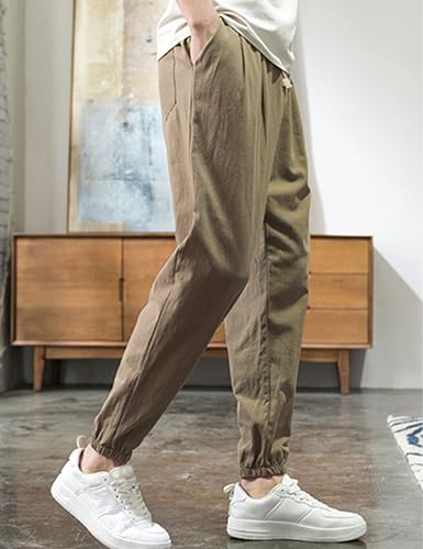 Zontroldy Men's Pants Cotton Linen Yoga Golf Beach Jogger Sweat Lounge Harem Pants Trousers3