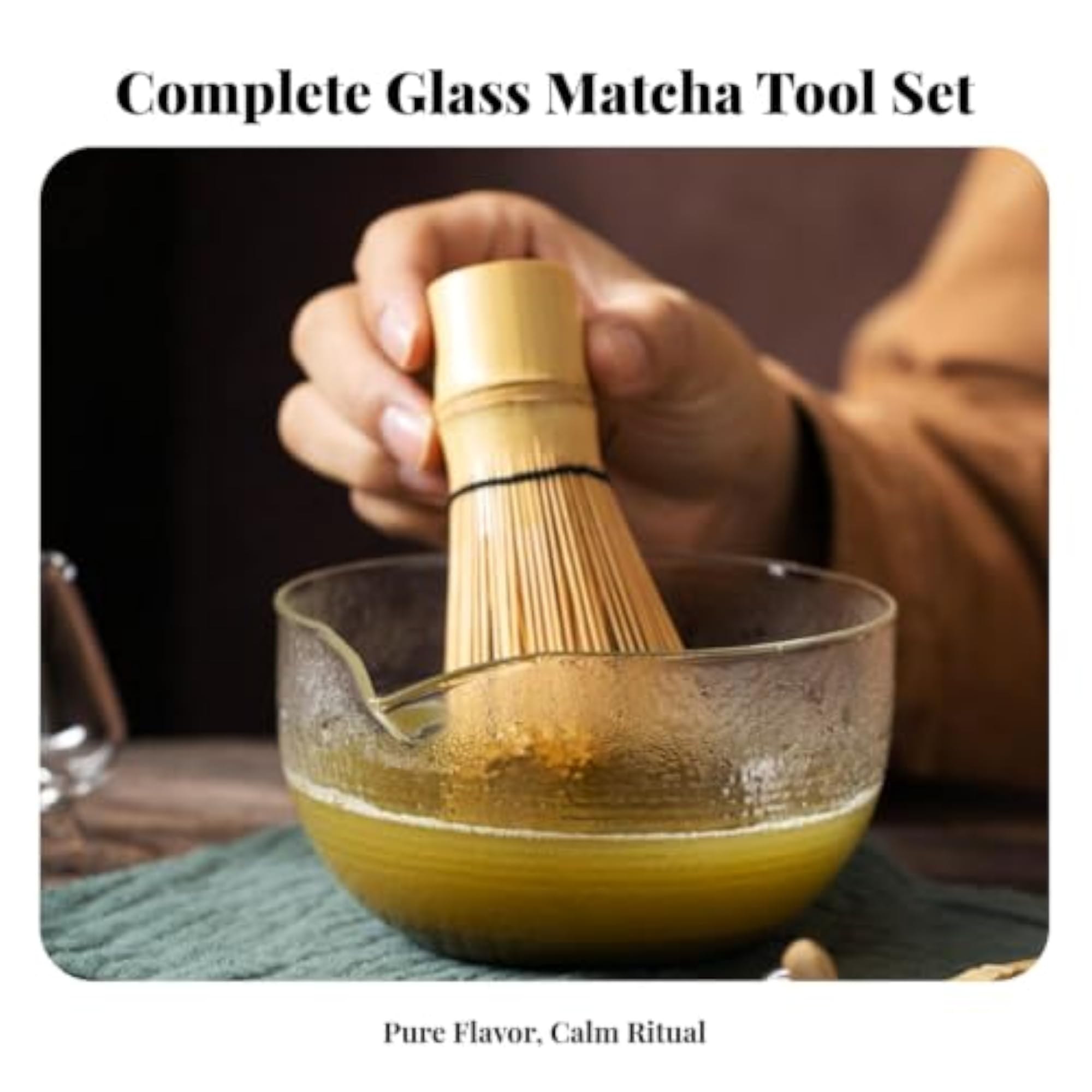 Elegant Matcha Tea Making Kit with Textured Glass Bowl
