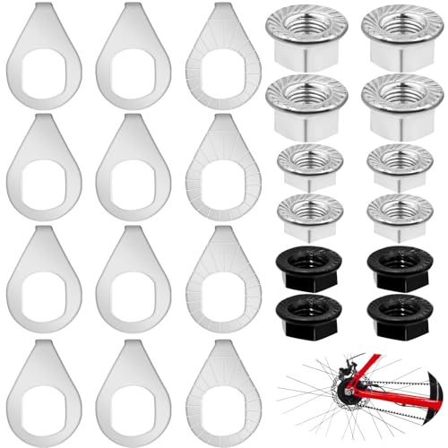 24PCS Bike Axle Nuts & Safety Washers Kit, 3 Sizes M8/M9.5/M10 Bicycle Wheel Hub Nuts, Front & Rear Wheel Replacement Parts for Mountain/Road/City/Kids Bikes