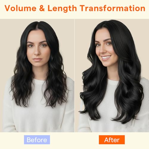 Image of Full Shine Butterfly Weft Hair Extensions Human Hair Off Black 16 Inch 90G | Natural Volume, Invisible PU Holes, For Thin Hair, Daily Wear, No Glue No Heat Method, 5pcs Full Set for Women