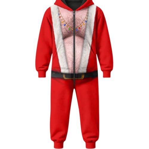 Infant Toddler Christmas Outfits Funny Santa Abs Belly Body Zipper with Hood Halloween Christmas Novelty Pajamas (A1-Red, 3-4 Years) - image 1