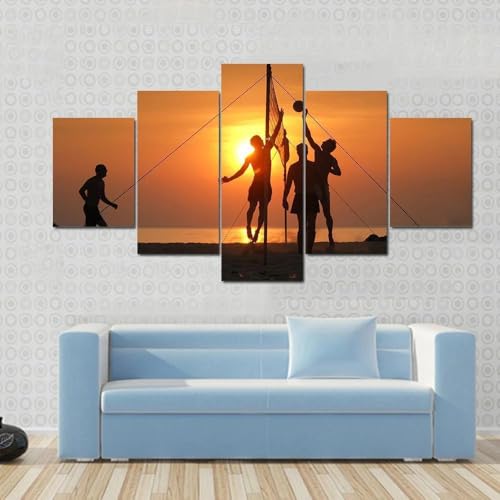 Tableau decoration murale volley-ball en 5 parties | GONGCAO cadre impression sur toile