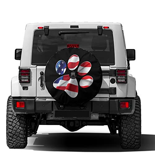Image of Paws US American Flag Spare Tire Cover with Backup Camera Hole Wheel Tire Cover Fit Trailer, RV, SUV and Many Vehicle 12inch