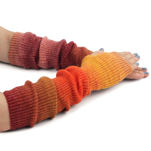 F Flammi Cashmere Blended Arm Warmer Winter Fingerless Gloves Knit Mitten Gloves Wrist Warmer with Thumb Hole for Women