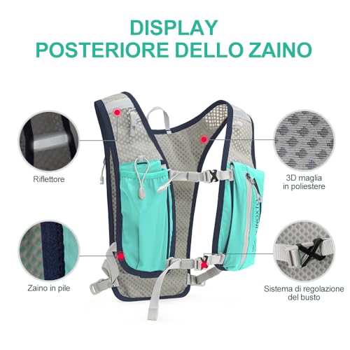 INOXTO Zaino da Corsa 5L - Leggero Zaino Idratazione con Strisce Riflettenti,Rete Traspirante per Outdoor, Maratona, Ciclismo, Alpinismo, Uomoe Donna