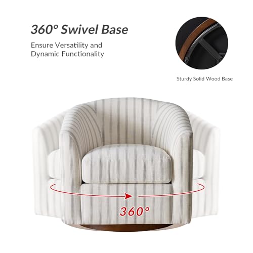 Image of HULALA HOME Modern Swivel Accent Chairs Set of 2 with Solid Wood Base, Round Swivel Barrel Chairs with Striped Pattern, No Assembly Required, Stripe