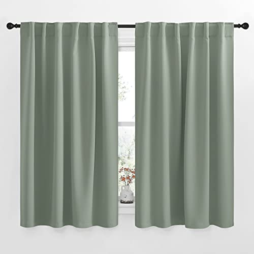 NICETOWN Insulated Room Darkening Curtain Panels - (Greyish Green Color) W52 x L54, 2 Pieces, Room Darkening Window Treatment Drape Panel Greyish Gree