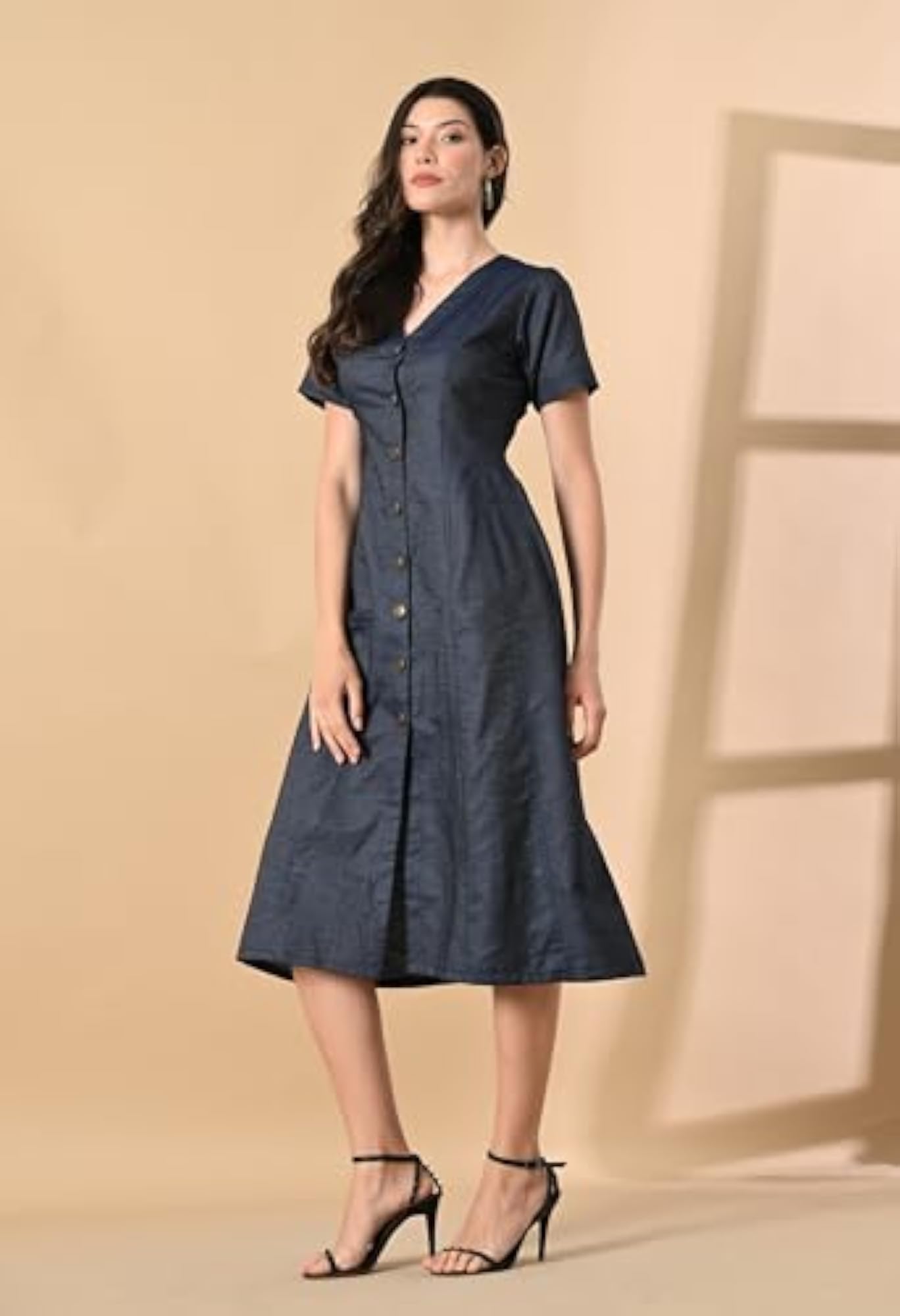 Indigo Whisper Denim Midi Dress