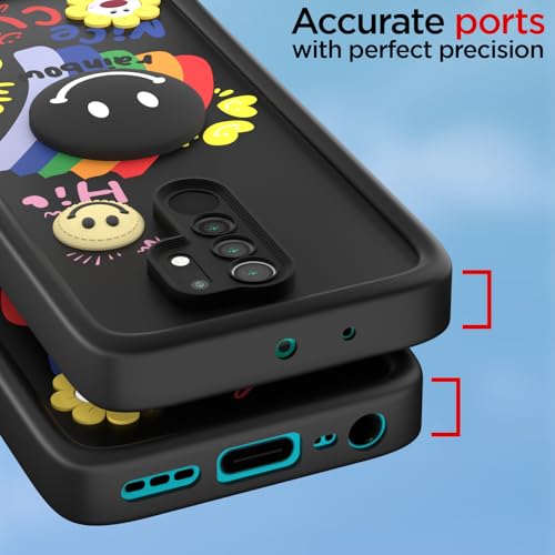 Image of Pikkme Back Cover for Redmi 9 Prime /Poco M2 | Soft Silicone| Cute Rainbow Smile & 3D Cartoon Flower Design | Shockproof Raised Camera Protection Bumper Case (Black)