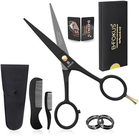 BROSTACHE Beard & Mustache Scissors For Men 5", 2 Comb & Leather Travel Pouch , Hand Forged With Bevel Edge For Precision Grooming Kit For Men With Extremely Sharp Scissors Adjustable Screw B09l8gtd1v