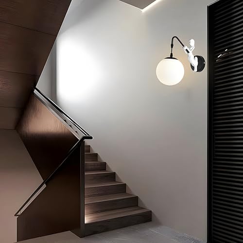 Image of Bofea-Modern Wall Sconces Mermaid Wall Light Fixtures Globe Bathroom Vanity Sconce Vintage Sconces Lighting with Milk Glass Shade & Resin Body Black Vintage Sconce for Hallway Foyer Lighting