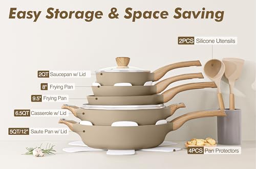 Image of SENSARTE Ceramic Pots and Pans Set Nonstick, Kitchen Cookware Sets, 14-Piece Induction Cookware, Non-toxic Healthy Non Stick Cooking Set, with Frying Pans Set, PFAS PTFE PFOA PFOS Free