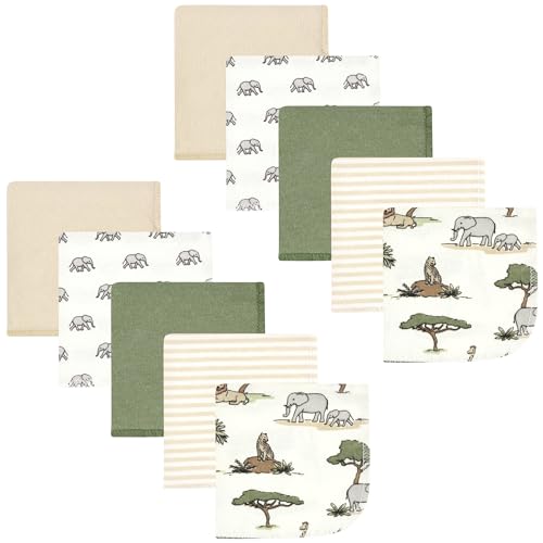 Image of Hudson Baby Unisex Baby Flannel Cotton Poly Washcloths, Going On Safari 10Pk, One Size